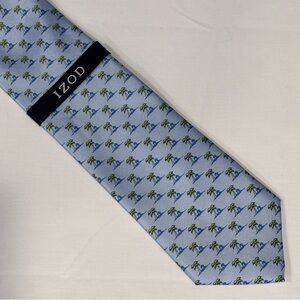 Izod Men's Tie 100% Silk Palm Trees Beach Pattern Tropical Travel Vacation NWT